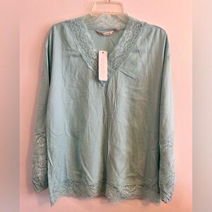 Soft Surroundings Women Teal Dust Claudia Top Lace Size Small New